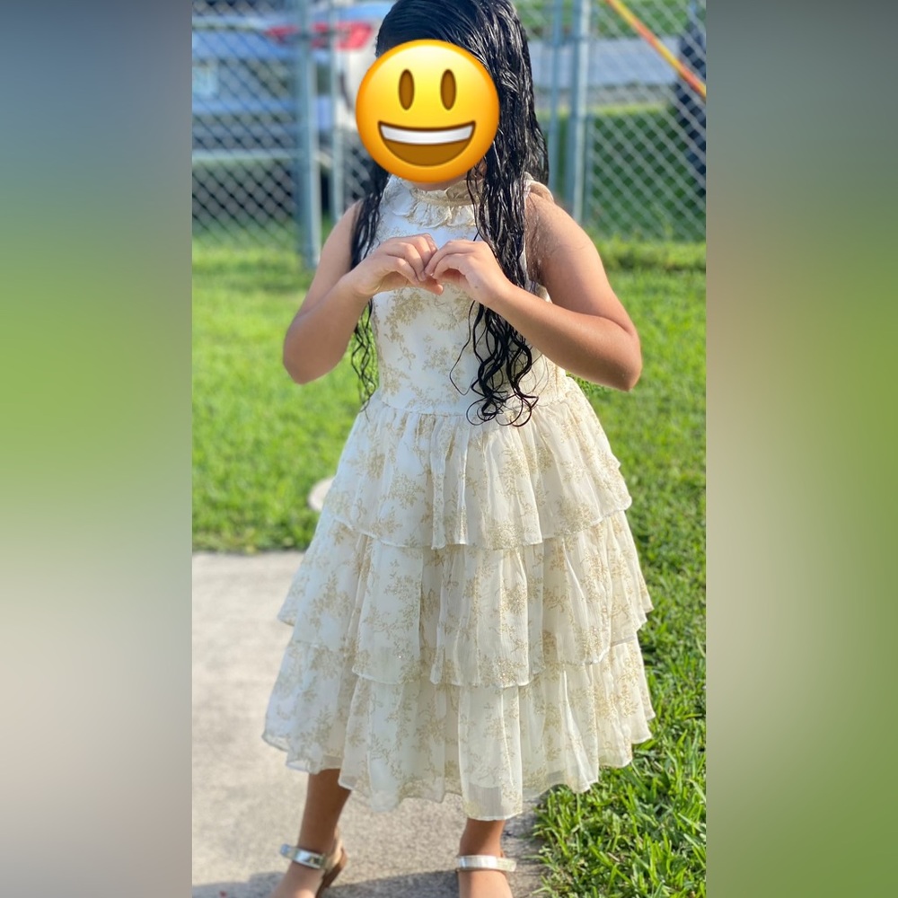 Janie and Jack Cream and Gold Formal Dress. Perfect for the holidays.